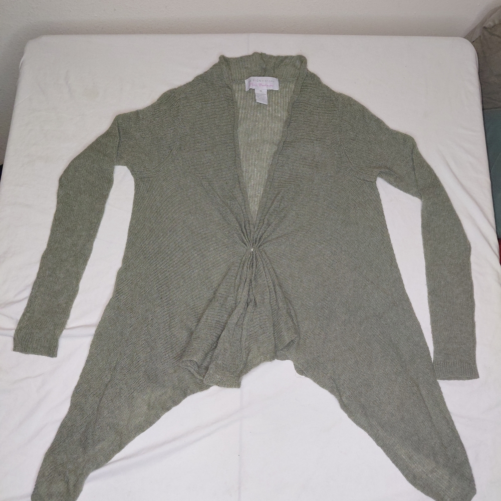 Design History Sage Green Asimetric Cardigan Sz XS 100% Cashmere - Picture 1 of 10